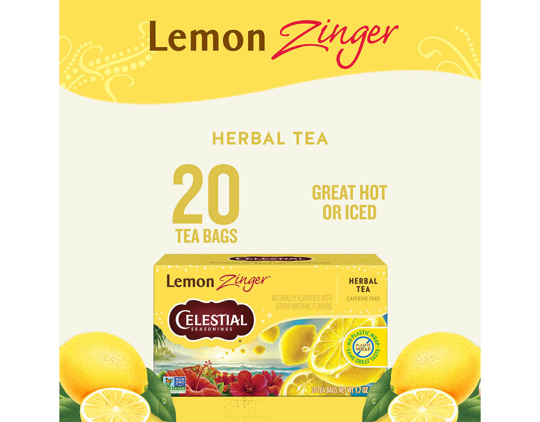 Lemon Zinger Herbal Tea; Lemon Zinger
HERBAL TEA
20 TEA BAGS
GREAT HOT OR ICED