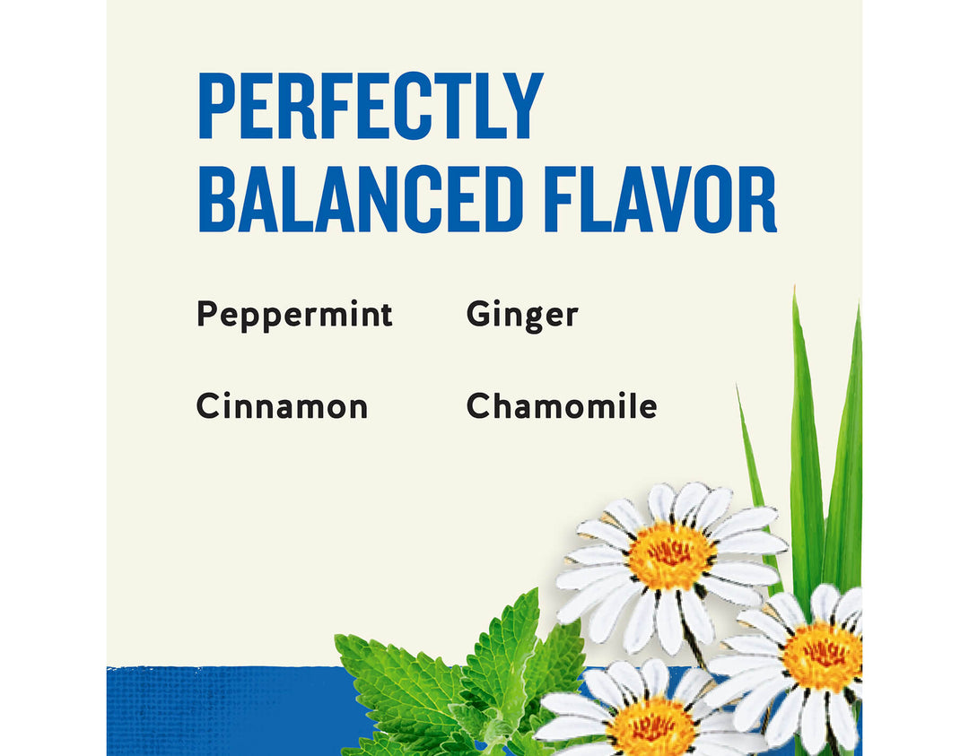 Tension Tamer Herbal Tea; PERFECTLY
BALANCED FLAVOR
Peppermint
Ginger
Cinnamon
Chamomile