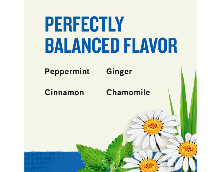 Tension Tamer Herbal Tea; PERFECTLY
BALANCED FLAVOR
Peppermint
Ginger
Cinnamon
Chamomile