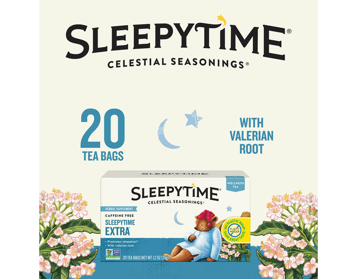 Sleepytime Extra Wellness Tea, 20 ct; SLEEPYTIME®
CELESTIAL SEASONINGS®
20 TEA BAGS
WITH VALERIAN ROOT