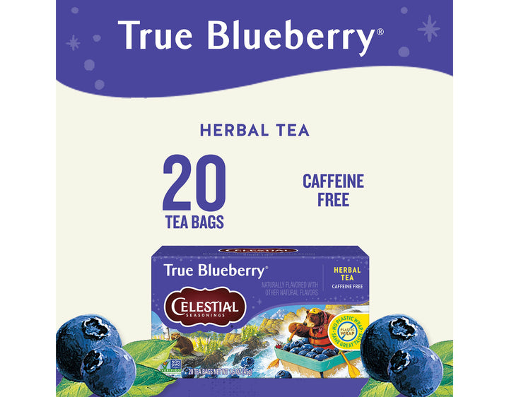 True Blueberry Tea; True Blueberry®
HERBAL TEA
20 TEA BAGS
CAFFEINE FREE