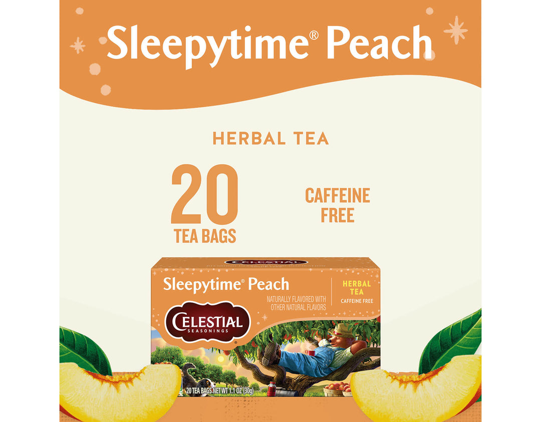 Sleepytime Peach Herbal Tea; Sleepytime® Peach
HERBAL TEA
20 TEA BAGS
CAFFEINE FREE