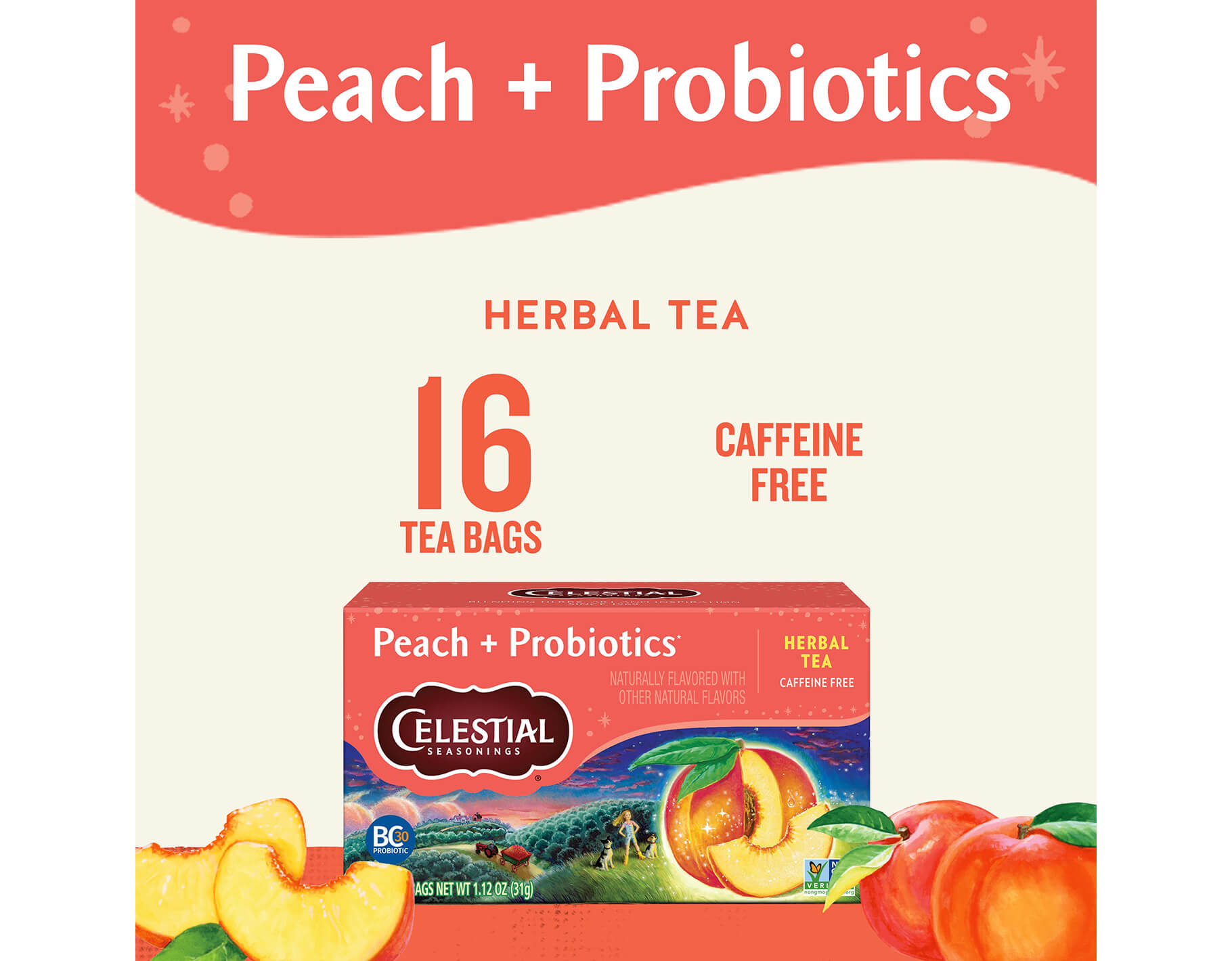 Peach + Probiotics Herbal Tea | Digestive Wellness Blend